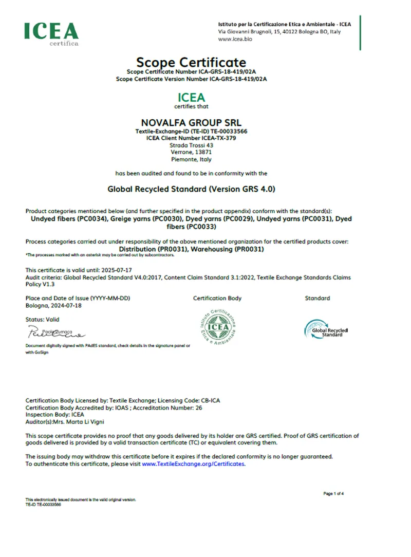 Certificato GRS — Global Recycled Standard